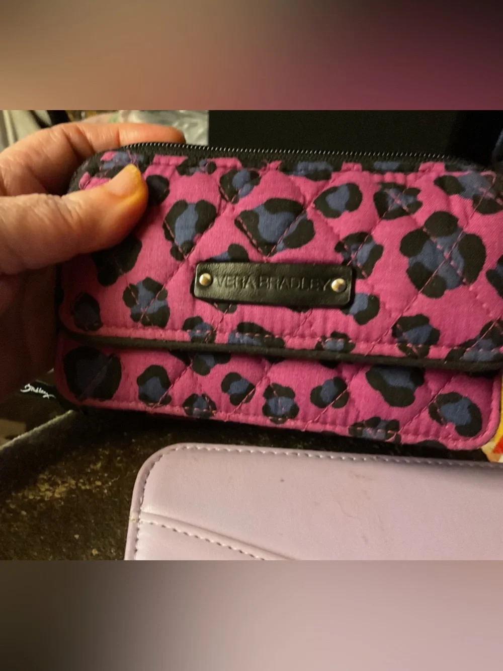 VERA BRADLEY LEOPARD PINK AND BLACK QUILTED WALLET - Picture 6 of 9